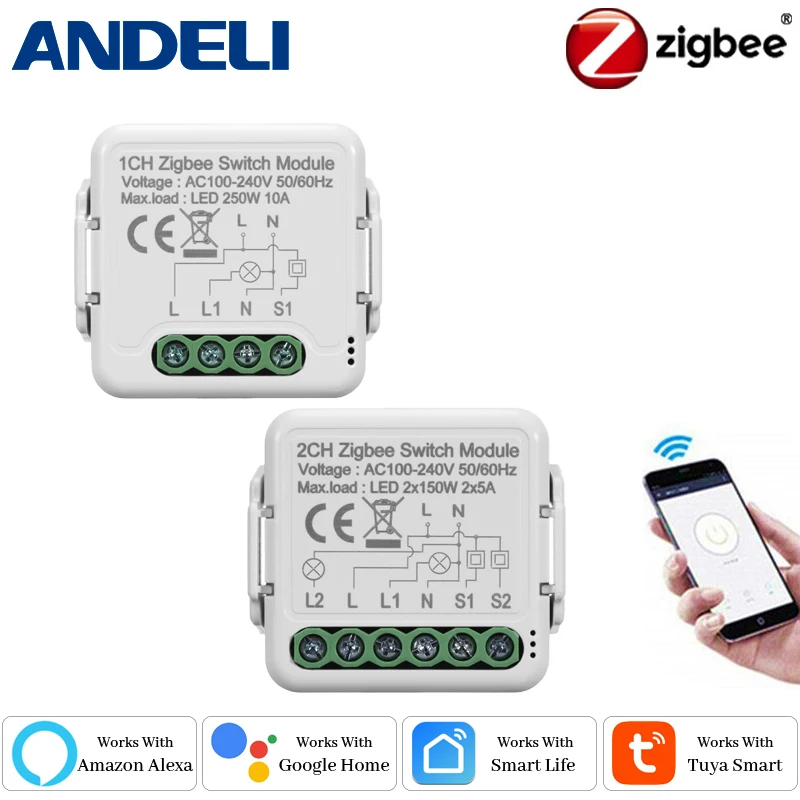 Modulo interruttore luce intelligente ANDELI 1/2/3/4Gang supporta controllo Zigbee 3.0 e 2 vie, interruttore fai da te telecomando App 100-240V