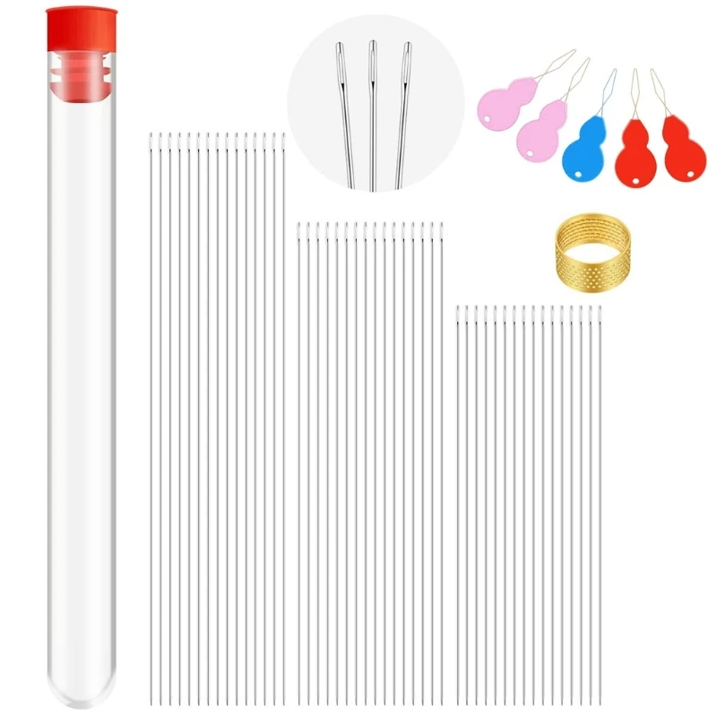 65Pcs זרע ואגלי מחטים 3 גודל נוסף בסדר דק ואגלי רקמת מחטי עם מחט Threaders תכשיטי ביצוע כלים