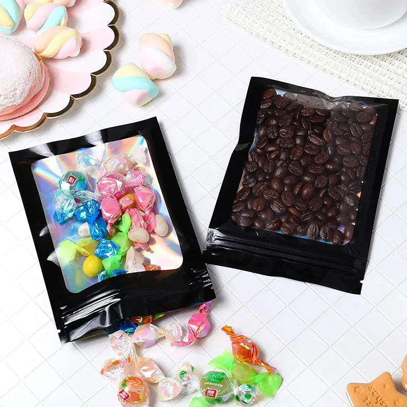 50Pcs Translucent Mylar Bags Resealable Odor Proof Bags Earrings Ring Jewelry Phone Case Cosmetic Storage Holographic Packaging