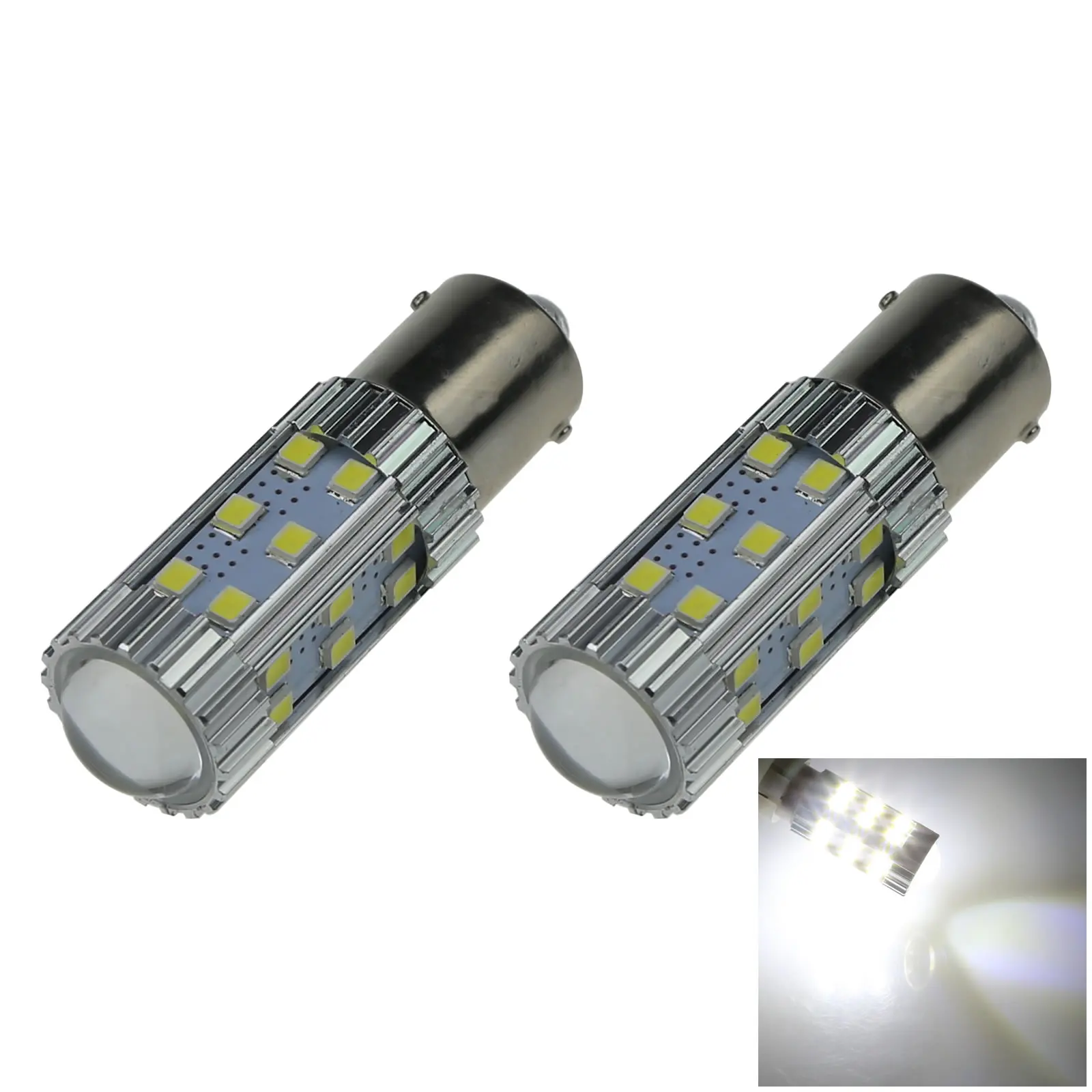 2x White RV 1156 Daytime Blub Running Lamp 27 Emitters 2835 SMD LED 1141 61 1247 D085-W