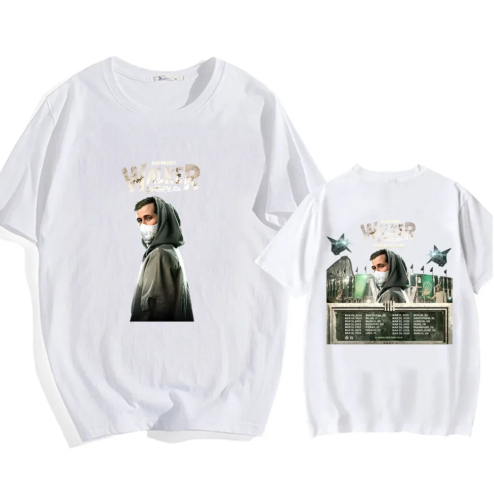 آلان ووكر جولة حول العالم 2025 تي شيرت القطن الصيف لينة الرجال النساء التي شيرت الجولة الرقبة الهيب هوب الشارع الشهير الرجال النساء المحملة القمم الملابس