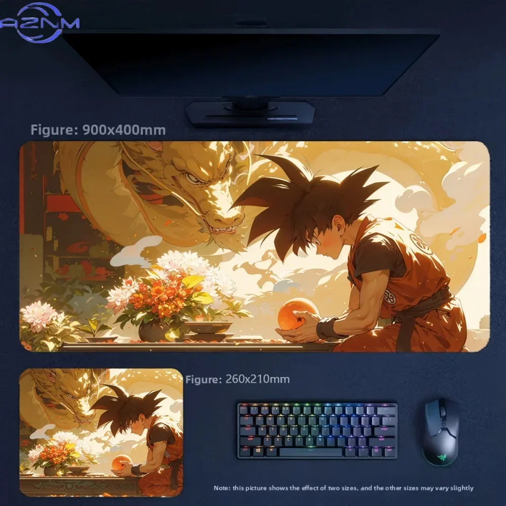 Anime Dragon Ball Goku with Golden Dragon and Dragon Ball Large Mousepad Rubber Non-Slip Gaming Desk Mat Keyboard Pad for Home O