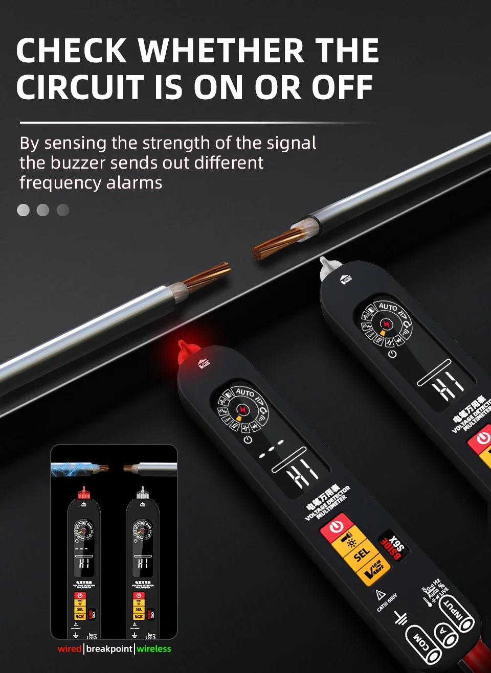BSIDE S6X Smart Multimeter USB Charge Voltage Tester Pen Breakpoint Electronic Tester AC DC Non-contact Live Auto Resistance Hz