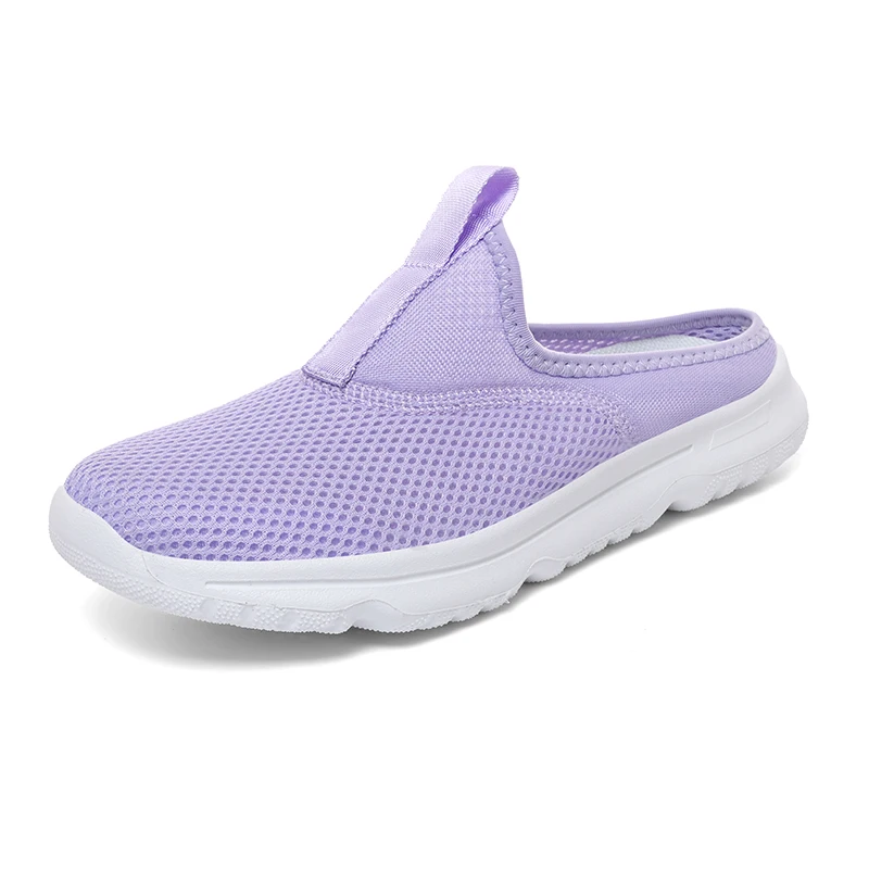 

2025 New Breathable Knitted Half Slippers Women Lightweight Soft Sole Casual Flats Woman Comfort Slip On Walking Shoes Female