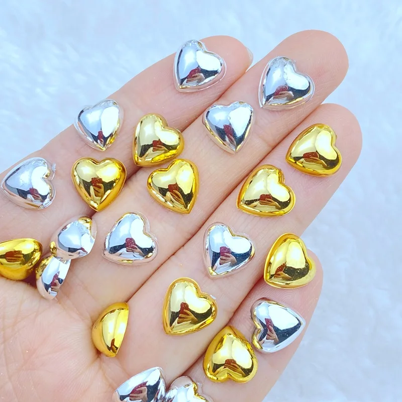 30Pcs New Cute Mini 9mm Silver Gold Heart Flatback Ornament Jewelry Making Manicure Hairwear Accessories