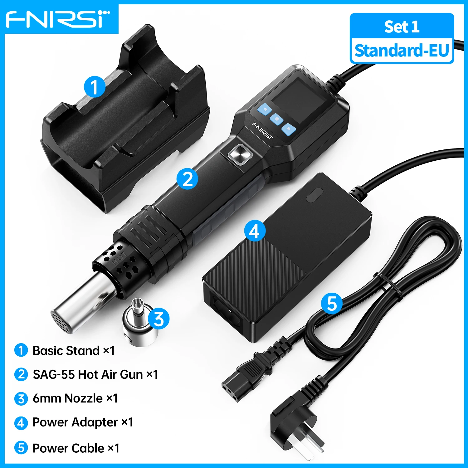 FNIRSI SAG-55 550W Digital Hot Air Gun with Stand, LCD Heat Gun for BGA Rework & Repair image 3