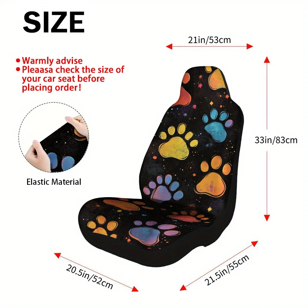 2pcs Cosmic Paw Prints Car Seat Covers For Front Seats, Universal Fit For Cars, Trucks, SUVs, Sedans, Offering Maximum Protectio