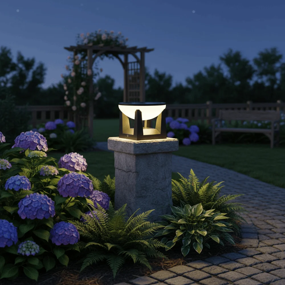 Waterproof Solar Post Cap Light Solar Powered Atmosphere Outdoor Column Lamp Circular 3 Color Modern Gate Lantern Patio Lighting
