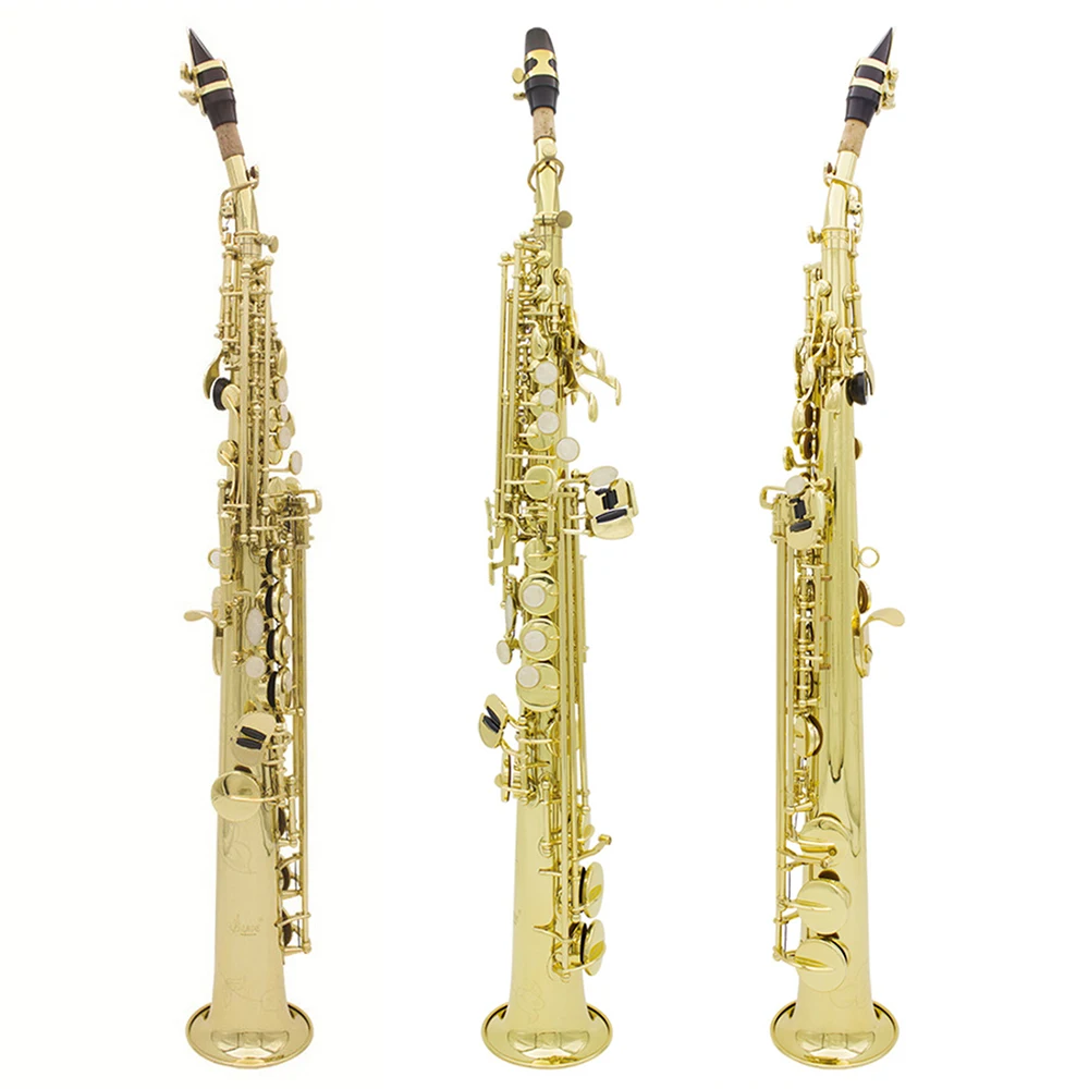 SLADE Sopransaxophon B Flachmessing Sax Professionelles Saxophon mit Koffer Blätter Mundstück Gurt Handschuhe Reinigungstuch Bürste