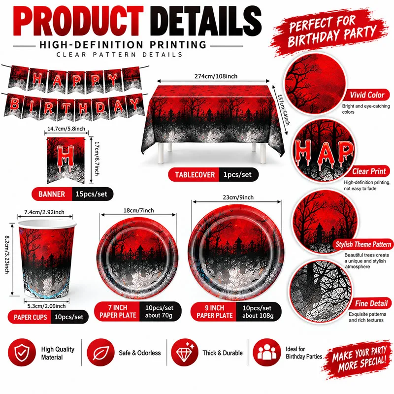Horror Popular Movie Banner Plate Cups Strangersed Theme for Birthday Party Shower Festival Decorative Packing Supply Celebratio - view 5