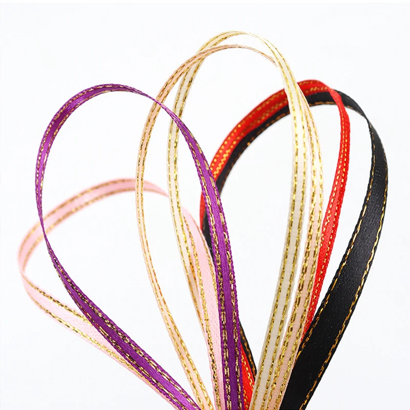 

(870yards/roll) 3mm Gold Edge Double Sided Satin Ribbon Wholesale Gift Packing Christmas Decoration Manual Color DIY Ribbons Bow