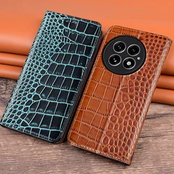 Flip Case For OnePlus 13 12 12R 11 5G Luxury Cowhide Genuine Leather Wallet Cases Crocodile Pattern Card Pocket Magnetic Covers