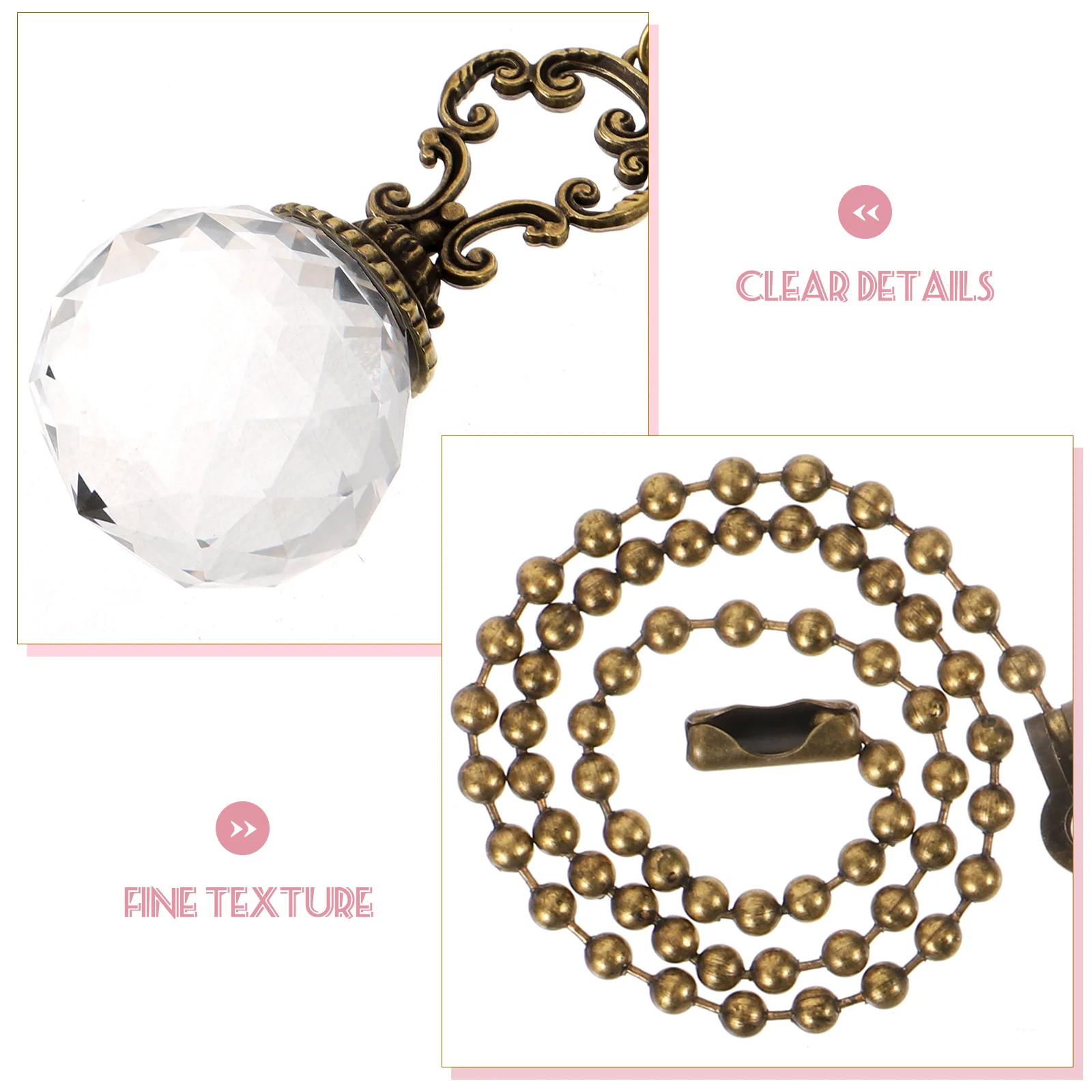 

2Pcs Crystal Ceiling Fan Pull Chain Extenders Vintage Pendant Replacement Hanging Light Pull Chain for Fans Lamps Interior Decor
