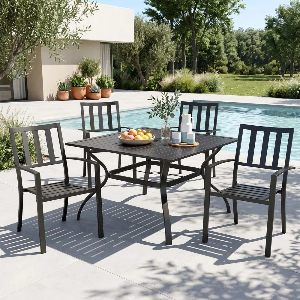 

Outdoor Dining Set for 4, Patio Table and Chairs Set with Umbrella Hole, Metal Patio Furniture Set for Patio, Deck, Yard, Porch