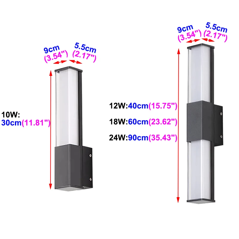 Tubo de luz led smd à prova d'água para áreas externas, 10w/12w/18w/24w, luminária de parede linear acrílica, jardim, quintal, iluminação para cima/para baixo