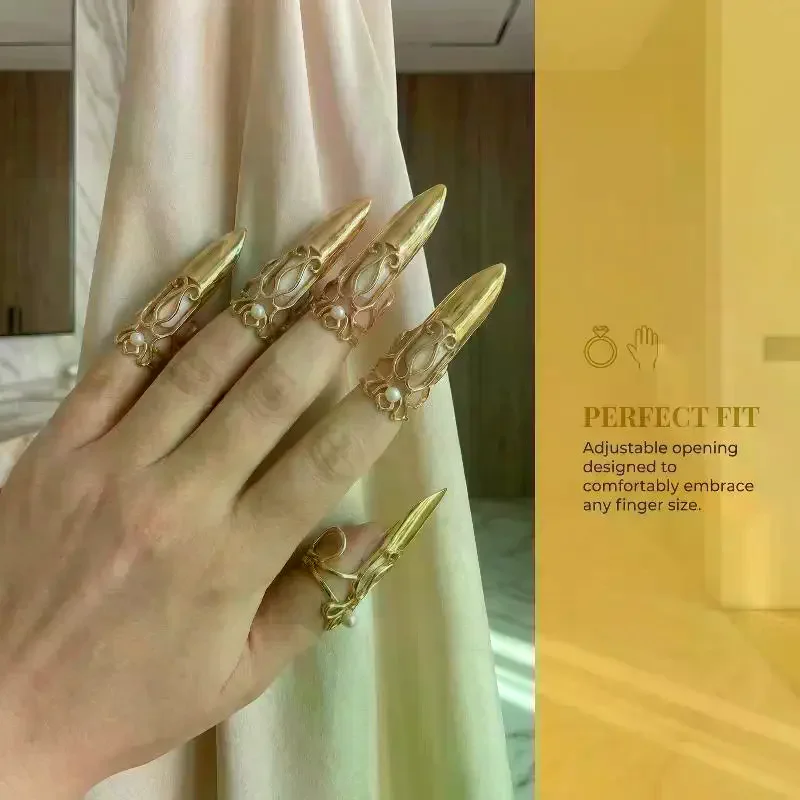 5 Pieces Set Nail Rings Daily Fingertip Protective Cover Trendy Ring Long Stiletto Prerss On Nail Jewelry Gift