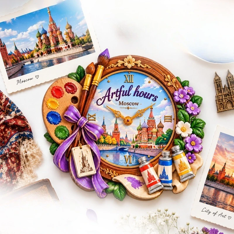 Moscow Art Clock Red Square Fridge Magnet - Classic 3D Russian Souvenir Unique European Gift for Travel & Historic Decor