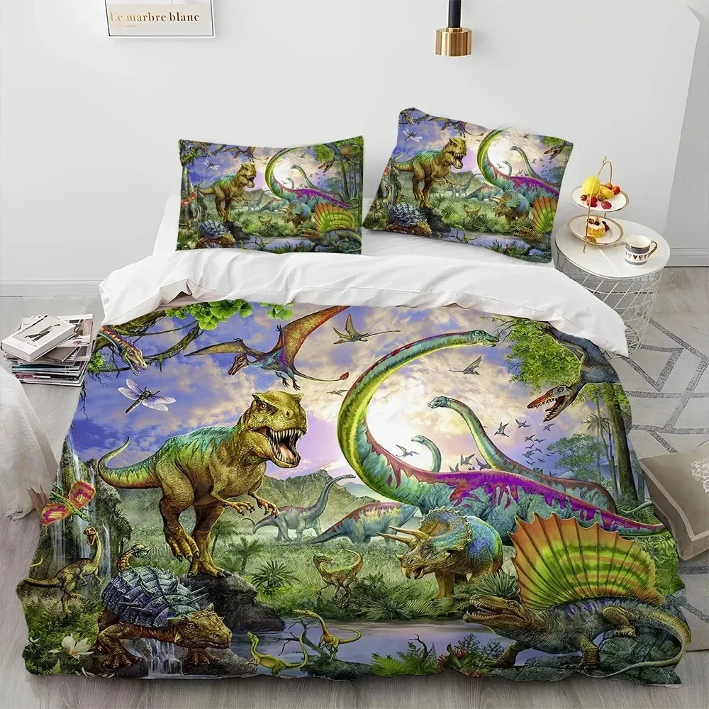 

3D Cartoon Dinosaur Illusion Comforter Bedding Set,Duvet Cover Bed Set Quilt Cover Pillowcase,Queen Bedding Set for Child Gift