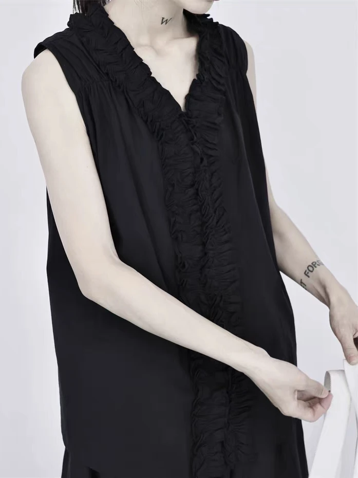 

Casual Loose Women's Sleeveless Shirt Black Slimming Vest Double-Sided Wear V-Neck Pure Cotton Comfortable Breathable Summer Top