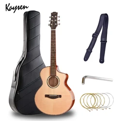 Kaysen 36'' All Solid Wood Acoustic Travel Guitar With Gig Bag Accessories Kit