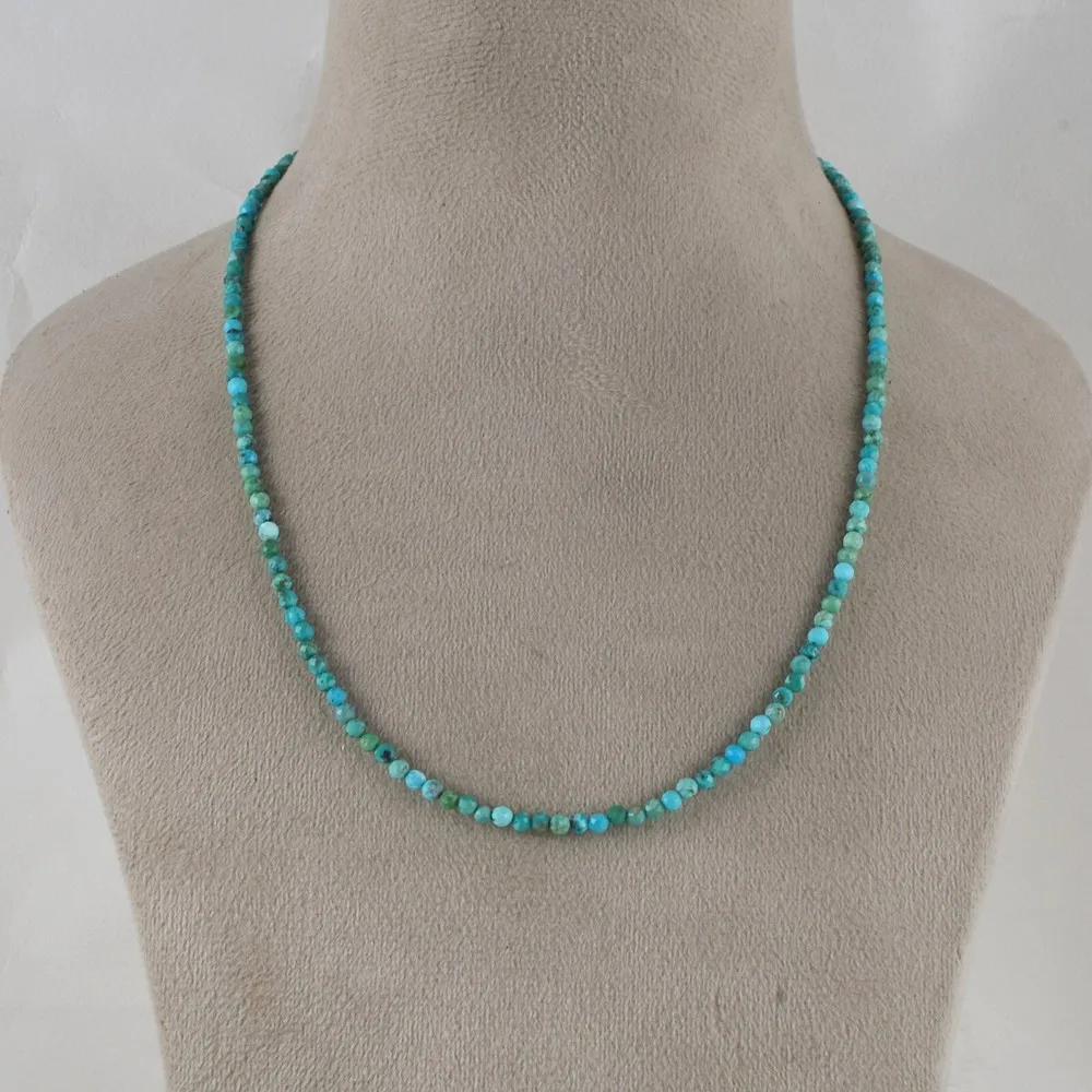 Colar de corrente de contas azul turquesa 3 mm feito à mão joias de fio de contas pequenas