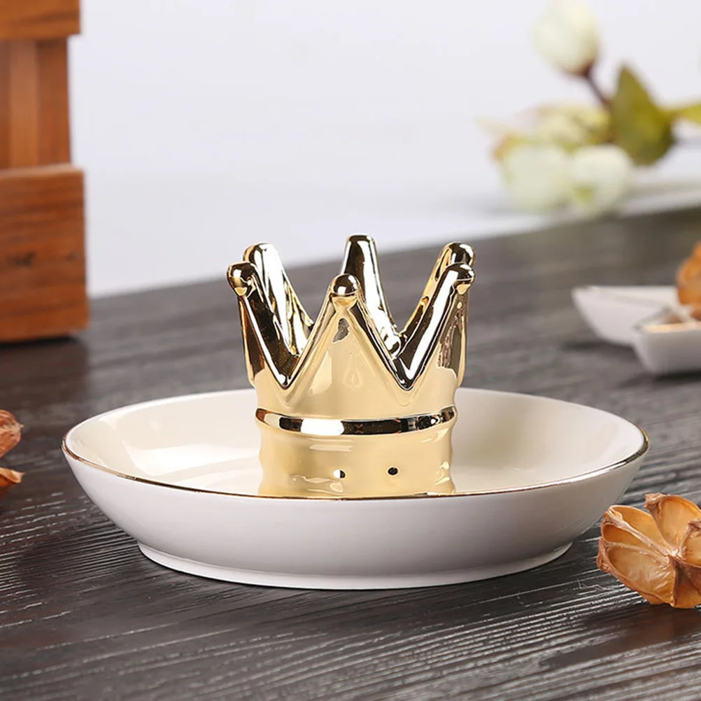 Porcelain Jewelry Tray Crown Ring Holder Ceramic Organizer Dish for Wedding Anniversary Birthday Gift Home Decoration