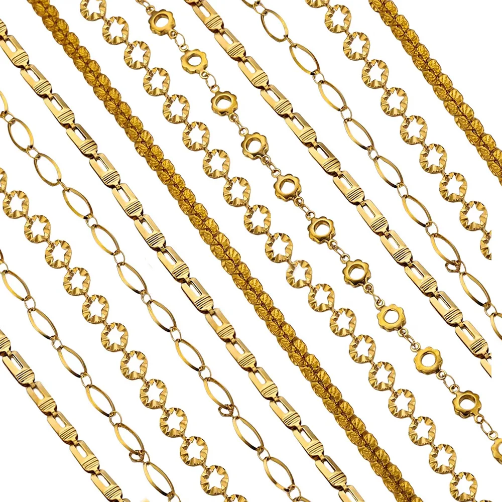 Cadenas de Eslabones de Acero Inoxidable de 1M, PVD 18K, Diseño de Flor de Pentagrama, para Hombres y Mujeres, Accesorios para Hacer Pulseras, Collares y Joyería