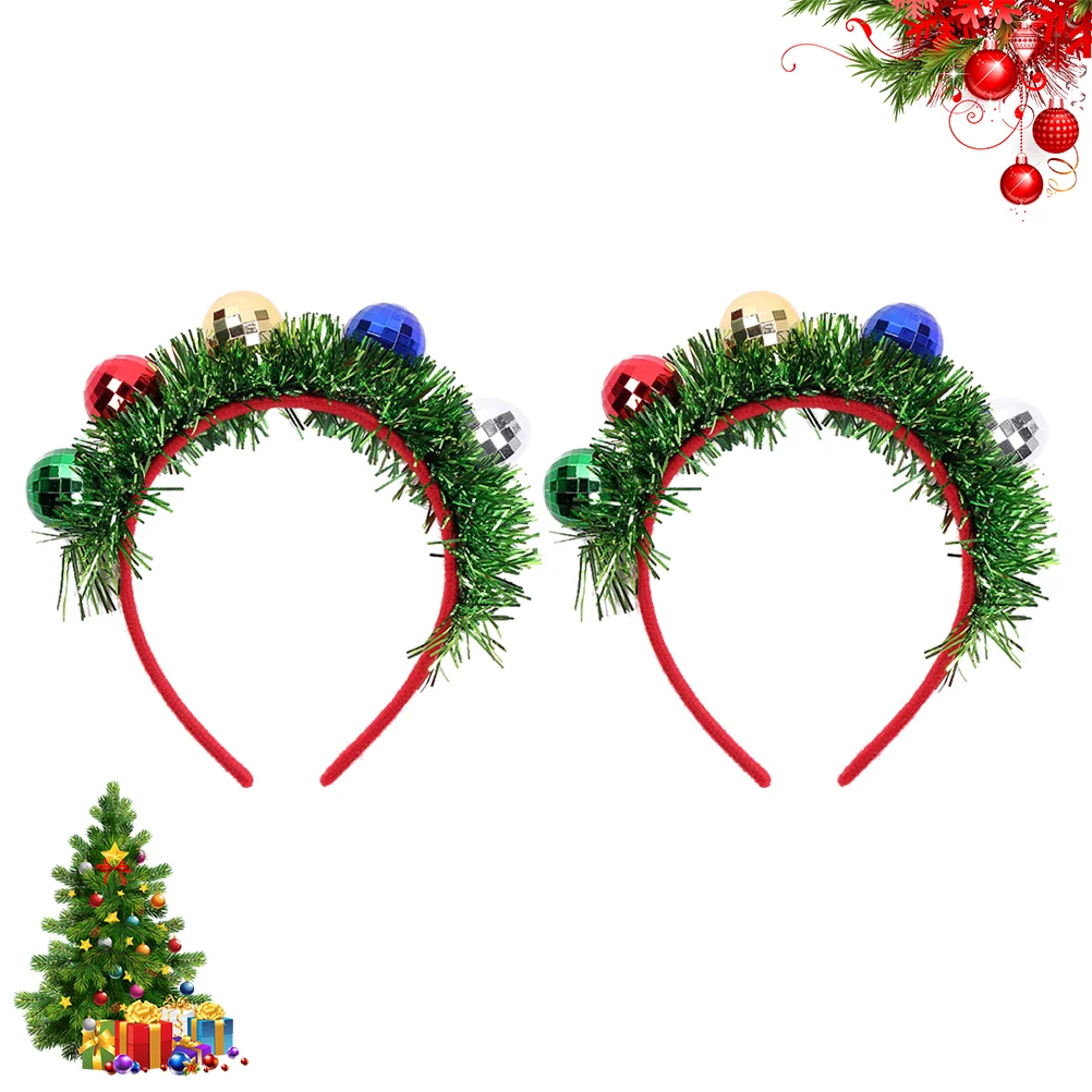 2 Pcs Christmas Headpiece Clothing Xmas Party Headwear Holiday Hair Band Outdoor Decorations Toy Spotlight Ball Headband