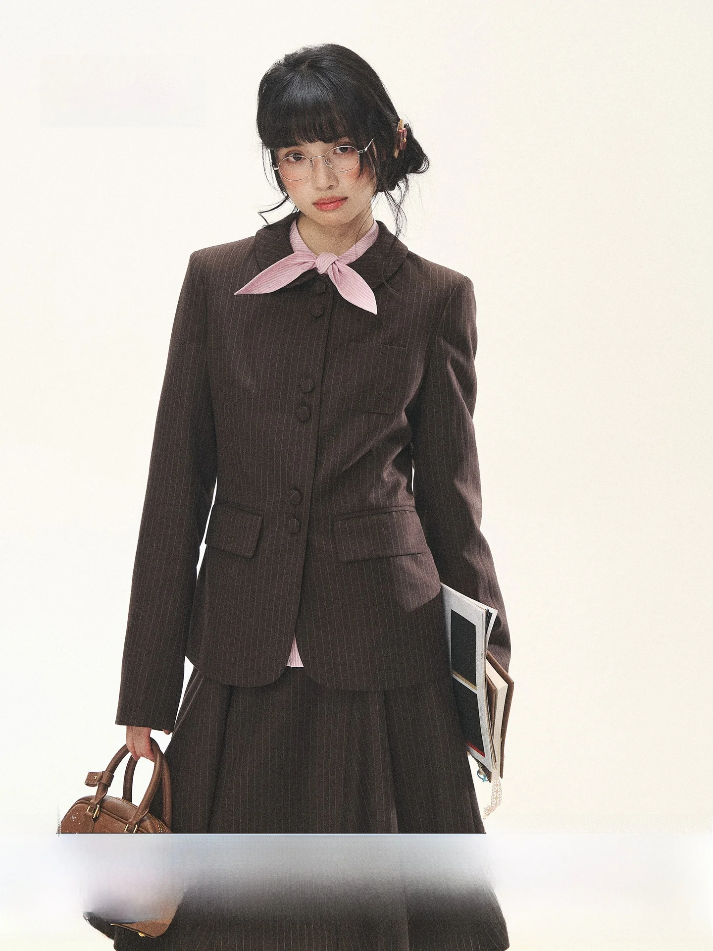 

Винтажный костюм в стиле преппи: топ в полоску с карманами и плиссированная юбка, женский модный комплект с коротким или длинным рукавом