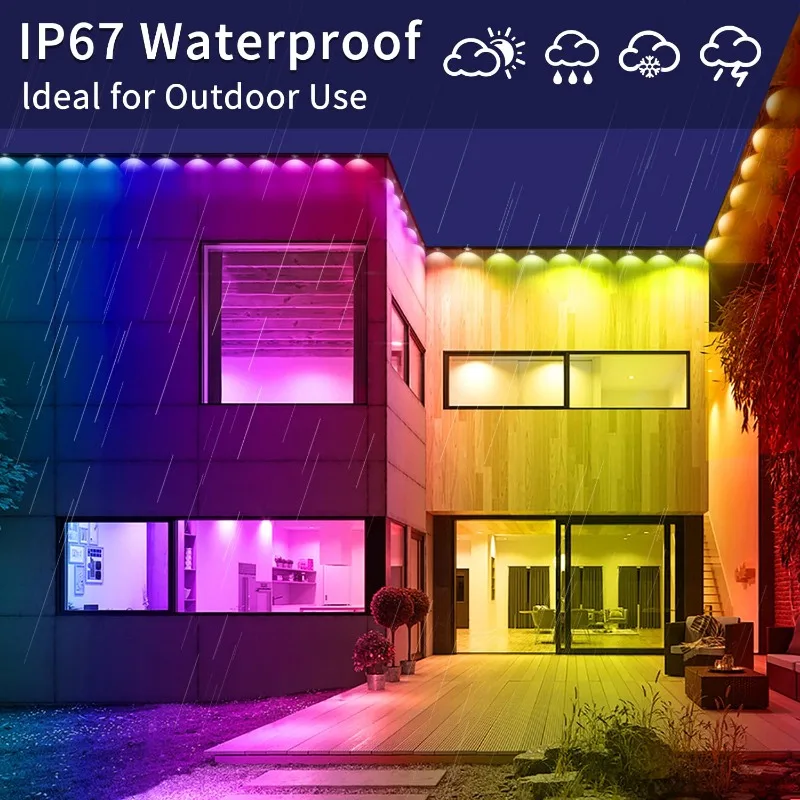 Beirais ao ar livre luzes led ip67 à prova dip67 água corda de luz permanente com controle remoto para jardim pátio decoração festa lâmpada