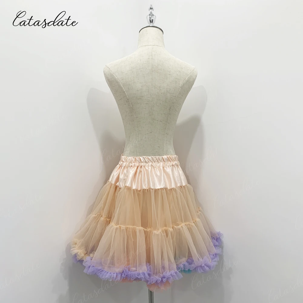 Catasdate Colorful Petticoat Women Elastic Puffy Tutu Skirt for Ballet Dress Fluffy Underskirt for Party with Tiered Layers