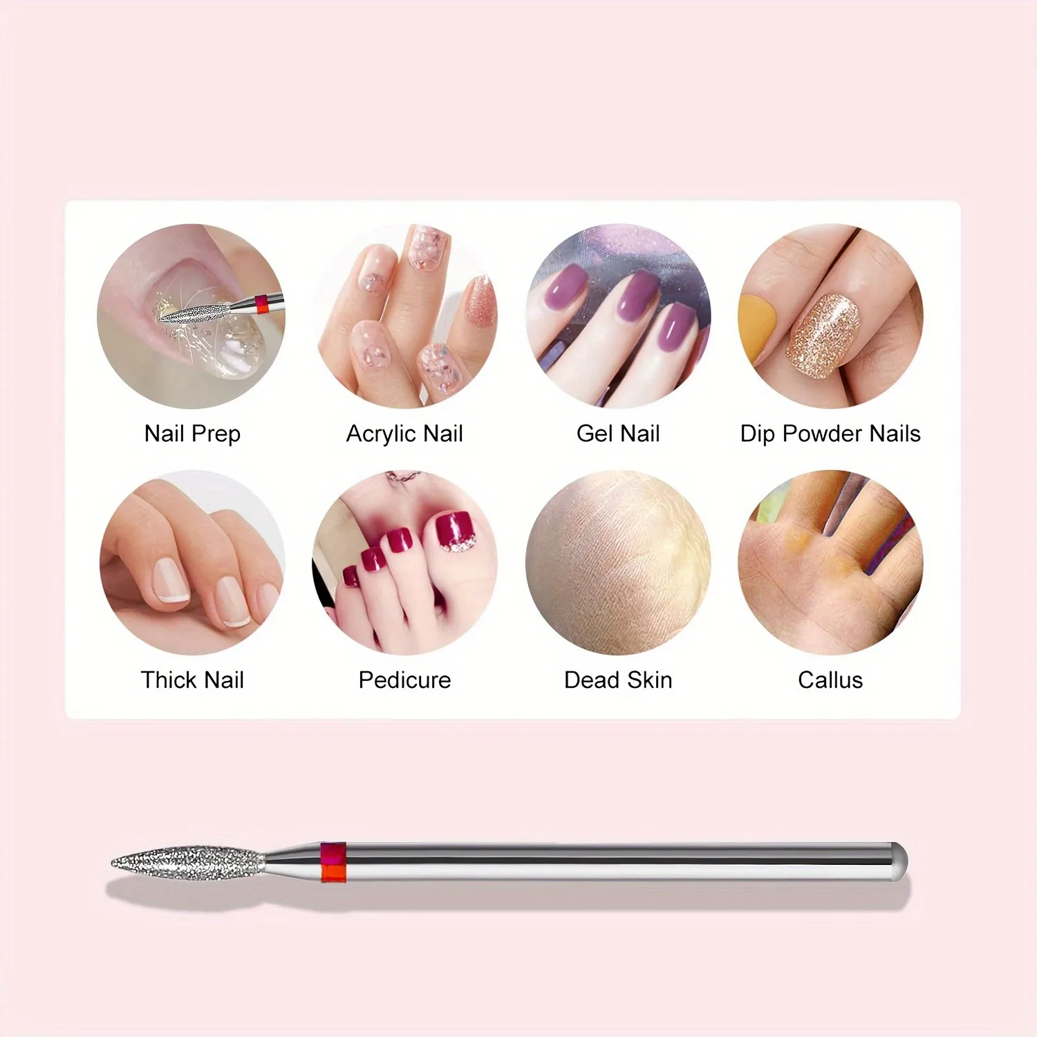 10 PZ/SCATOLA 3/32 ''F Fine-F Professionale Diamante Fiamma Set di punte per cuticole, Manicure Pedicure, Rimozione della pelle morta, Attrezzatura per salone di bellezza