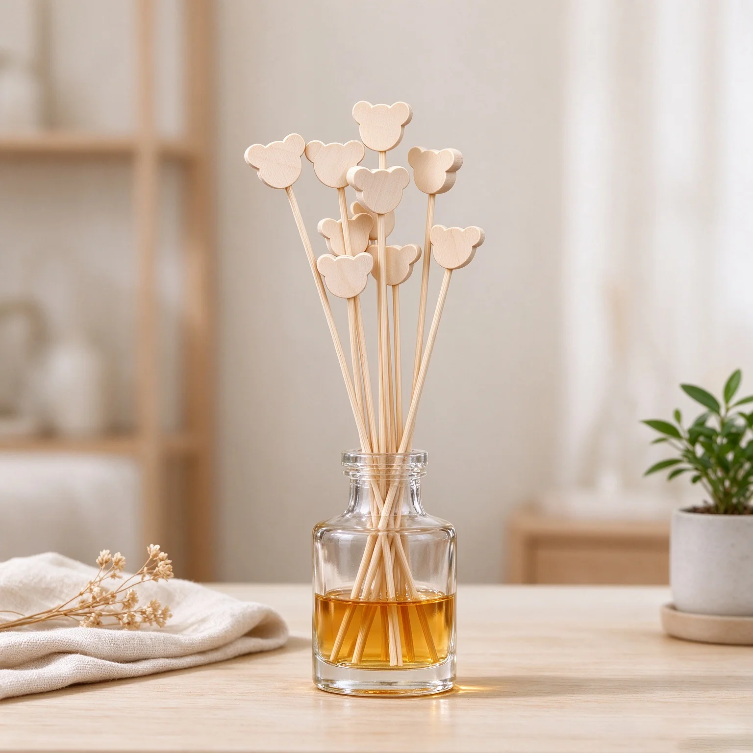 10Pcs Handmade Wooden Shape Rattan Reed Diffuser Sticks, Essential Oil Aromatherapy Refill Sticks Home Fragrance Decor