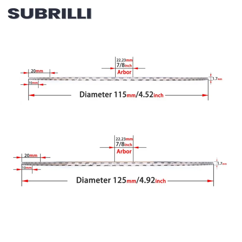 SUBRILLI 4.5/5 Inch Diamond Cutting Grinding Disc Carving Circular Multifunctional Saw Blade For Tile Stone Marble Granite