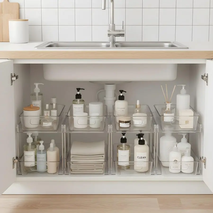 

Набор органайзеров и контейнеров для ванной комнаты, 2-уровневый прозрачный органайзер под раковину, хранение на столешнице, организация в аптечке, P