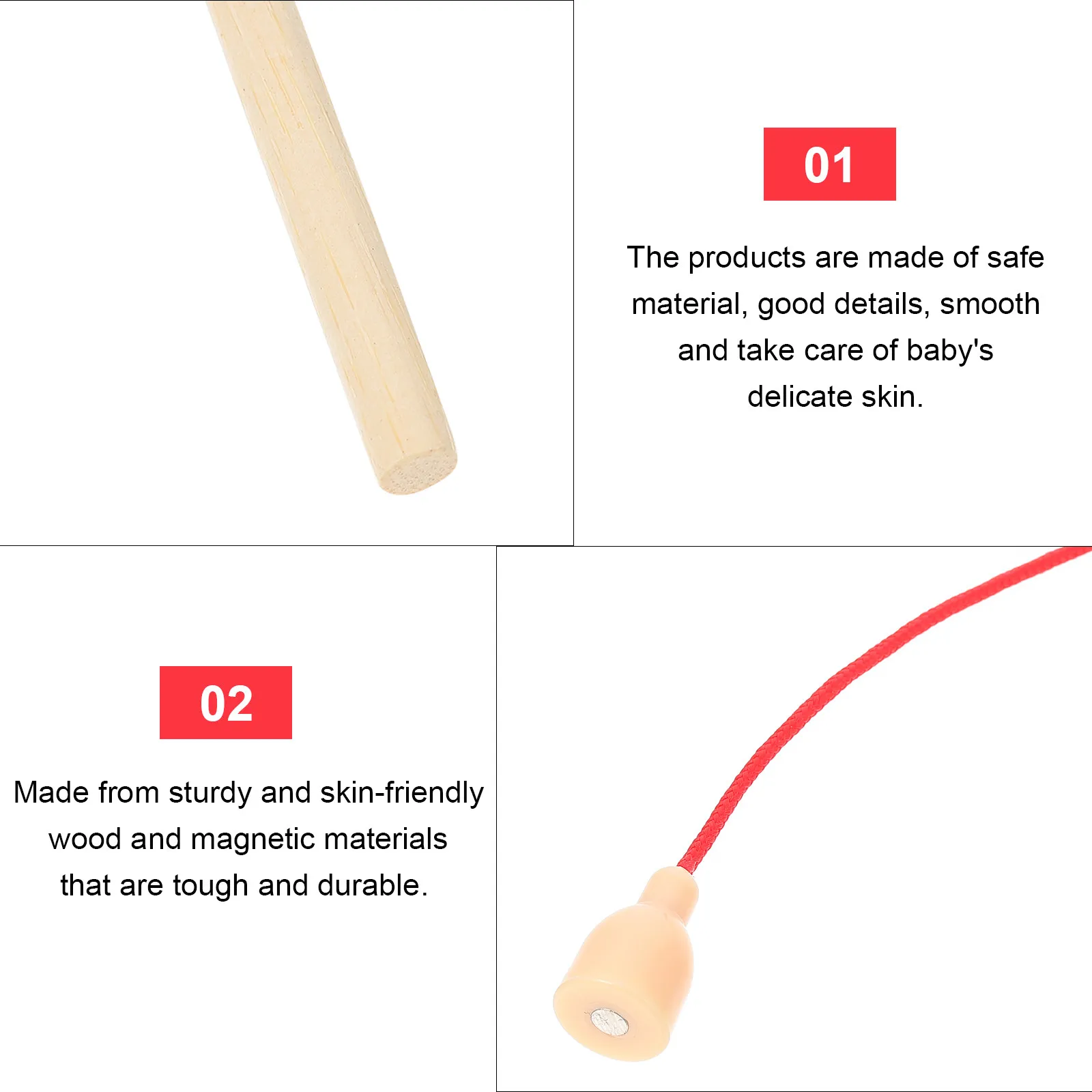 

6Pcs Wooden Fishing Rods Children Lightweight Strong Wear Resistant Bright Color Parent Child Interactive Game