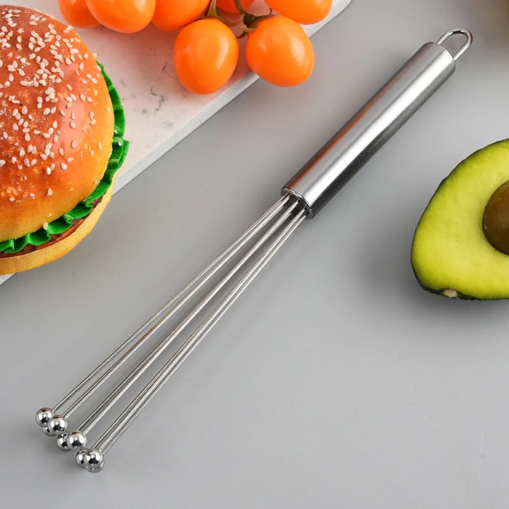 

D5 10/12Inch Manual Egg Beater Stainless Steel Ball Mixer Easy To Clean Reusable Metal Egg Beater Cooking Mixing Kitchen Gadgets
