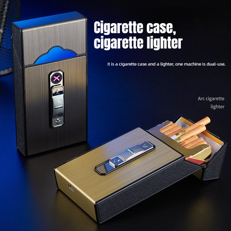 B05 Slim USB Rechargeable Cigarette Case Dual Arc Lighter 20 Pieces Integrated Lighter Cigarette Case
