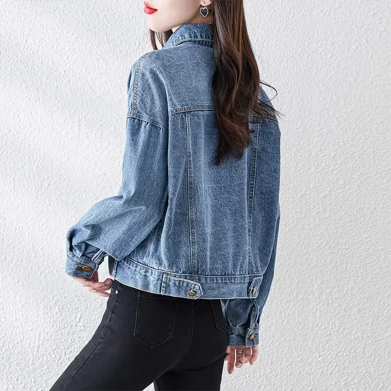 

Crop Small Short Denim Jacket for Women Spring Autumn Cowboy Coat Woman 2025 New Arrivals Streetwear Harajuku Long Sleeve In