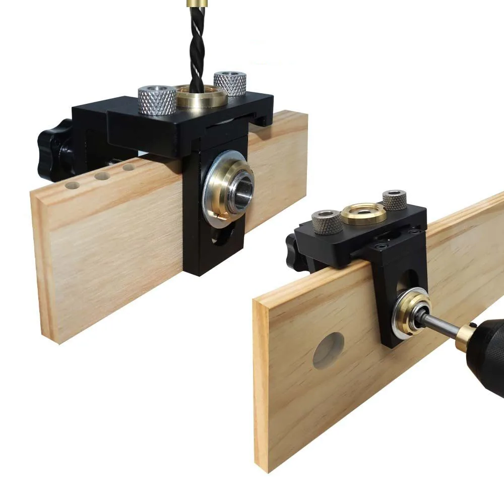 3 In 1 Dowel Jig Adjustable Woodworking Doweling Drilling Guide with 6/8/10/12/15mm Bits Eccentric Cam Locator for Cabinet 14-58