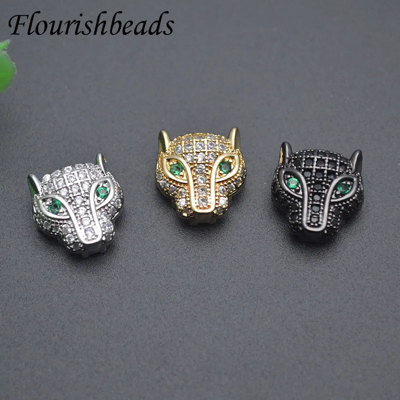 Wholesale 30pcs/lot Paved CZ Beads Leopard Head Metal Copper Animal Loose Beads Decora Charms for DIY Jewelry Making Parts