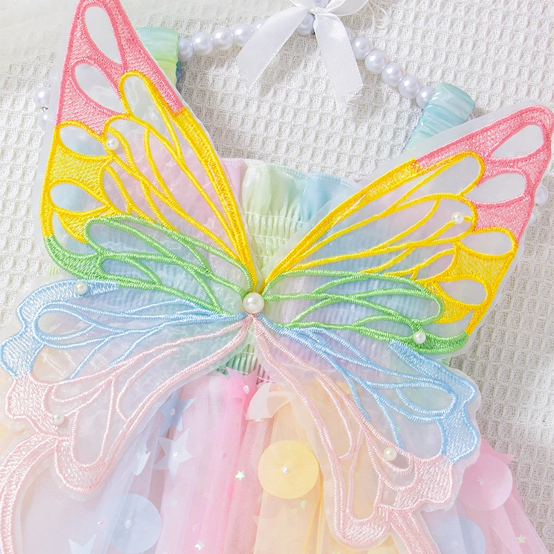 Baby Girl Dress Summer Mesh Sequin Butterfly Suspender Girl Princess Dress Cute Flower Girl Dress Birthday Party Dress