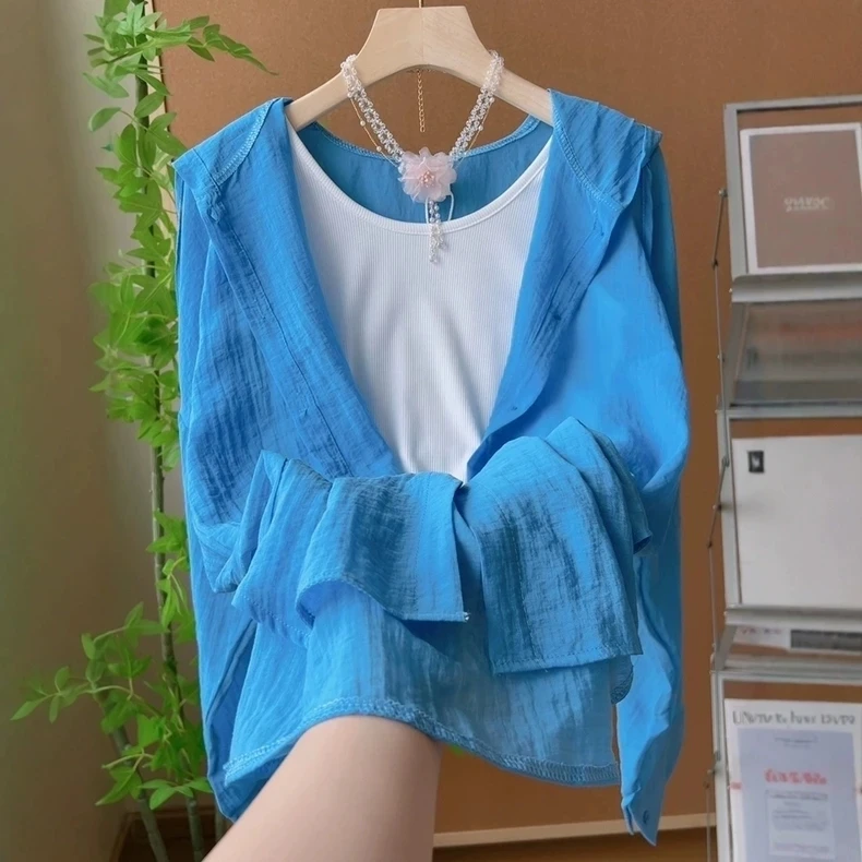 

Корейский Sle повседневный солнцезащитный комплект с капюшоном irt Jaet женский летний модный антивозрастной комплект из двух предметов Sli из полиэфирного волокна