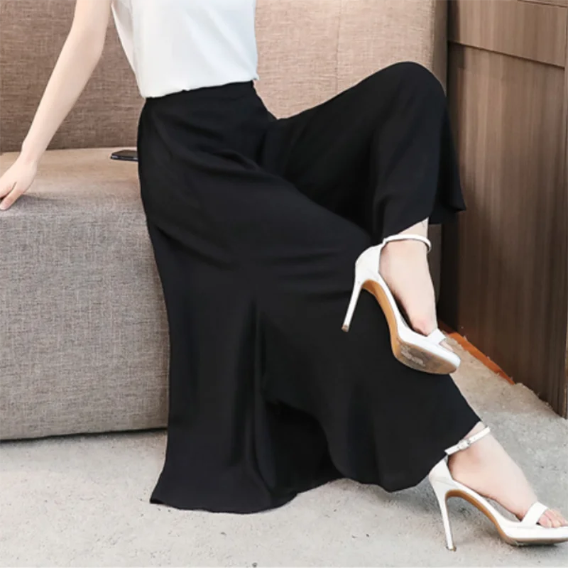 Hot New 2023 Summer Pants Mulheres Casual Loose Elastic Waist Vintage Pant Calças Mulheres Wide Leg Pants Imprimir Calf-length Calças