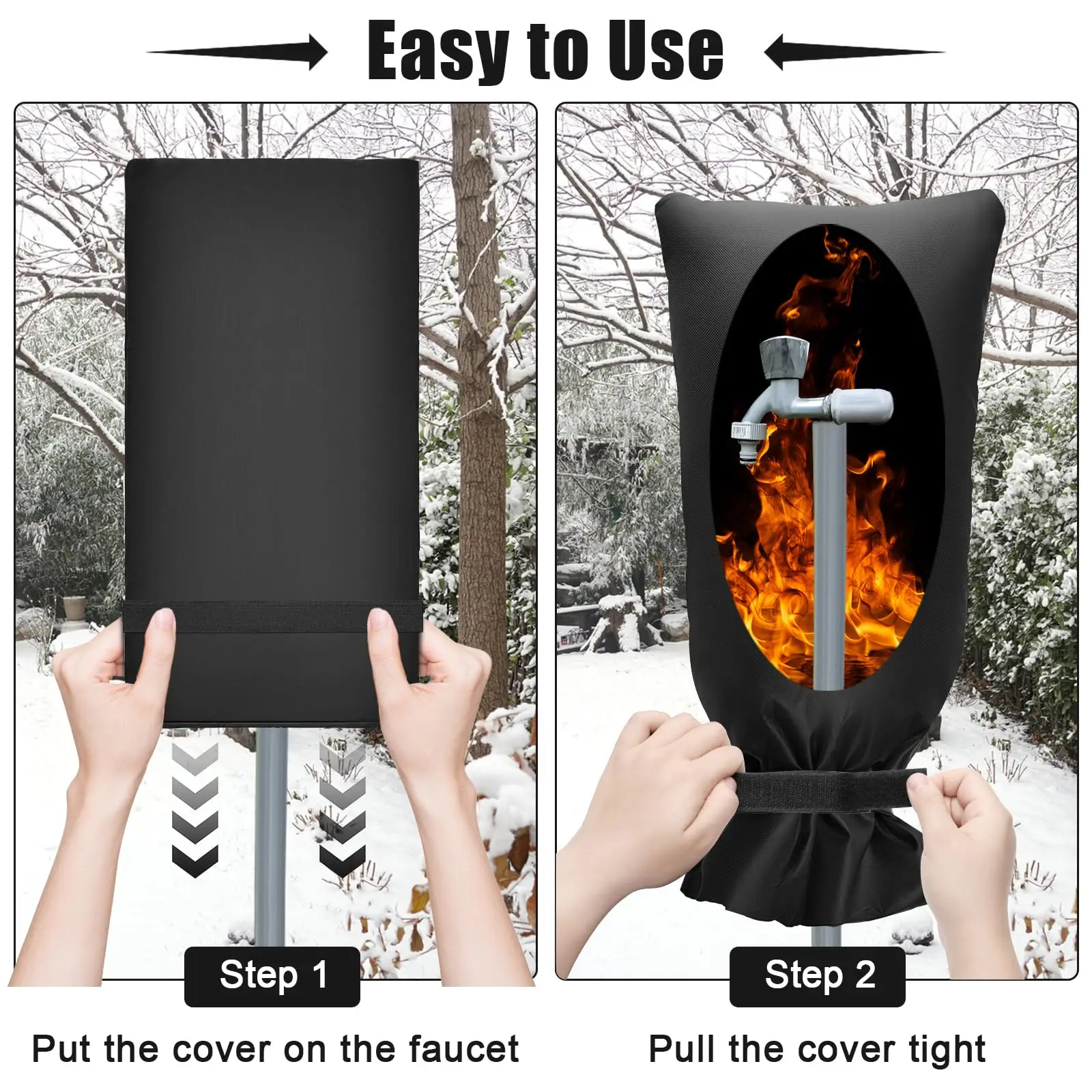 야외 수도꼭지 커버 블랙 방한 단열 수도꼭지 보호 슬리브 겨울철 야외 수도꼭지 보호대 대부분의 수도꼭지에 적합