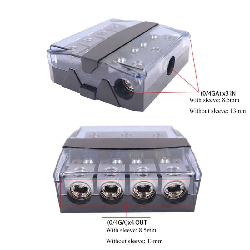 Super Sale LED Car Audio Stereo Fuse Box Block 0/4 Gauge in/Out 60Ax2+100Ax2 Mini ANL Car Audio Amplifier Modification
