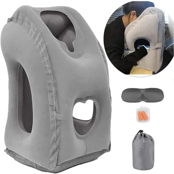 Inflatable Cervical Pillow Neck Travel Pillow for Relaxation Therapy on Airplane/Car/Bus/Train/Office with Free Eye Mask/Earplugs