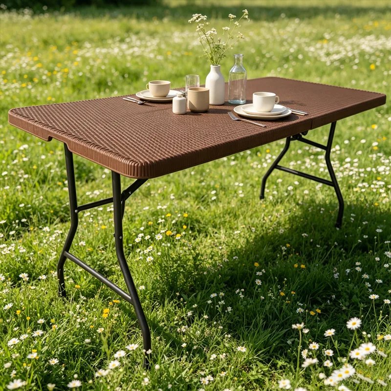 YFY rattan folding table 1.8m folding  stall outdoor dining  folding table plastic  and chairs