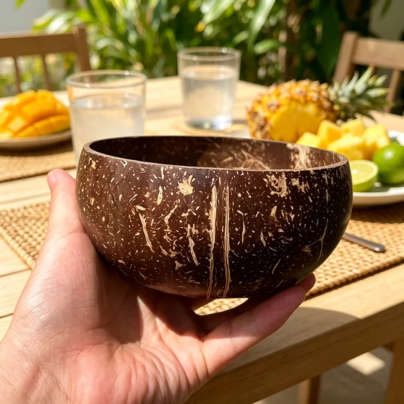 Coconut Shell Bowl Natural Old Coconut Shell Wooden Rice Bowl Spoon Fruit Salad Storage Bowl Kitchen Dining Tableware