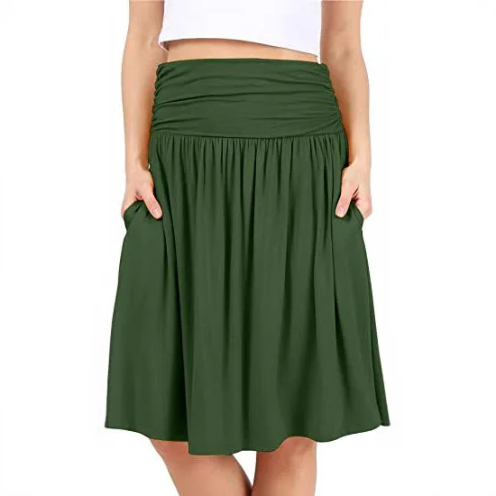 Casual Pleated Long Skirt for Women Fashionable Flowing Design Mid-Year PVC Material H-Shape Silhouette Elegant Style